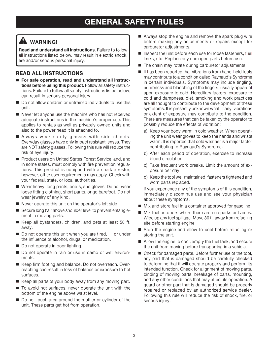 Ryobi RY52003 manual General Safety Rules, Read ALL Instructions 