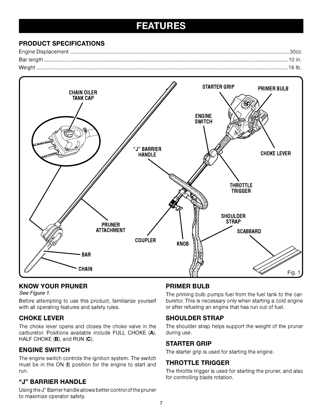 Ryobi RY52003 manual Features 