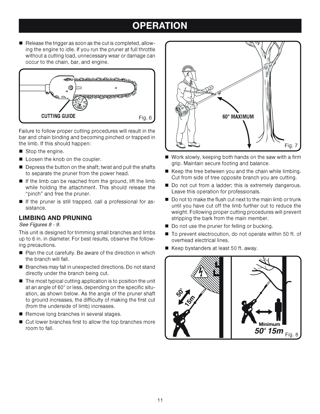 Ryobi RY52003 manual Limbing And Pruning, Operation, Cutting Guide, See Figures, Maximum 