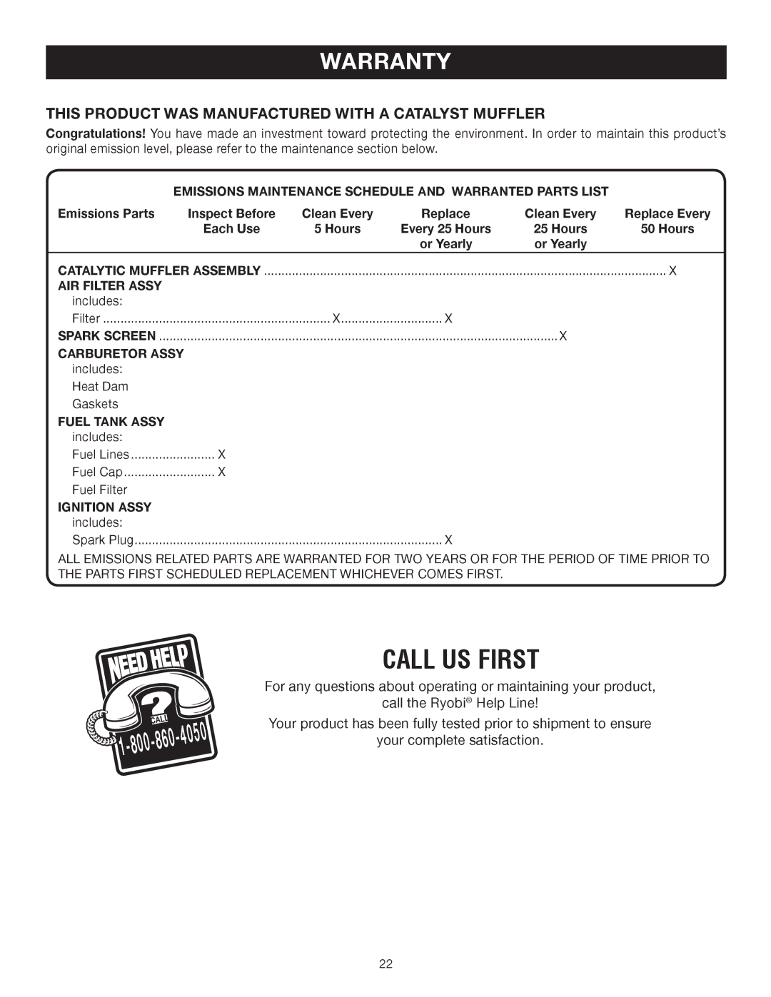 Ryobi RY52004 manual This Product WAS Manufactured with a Catalyst Muffler 