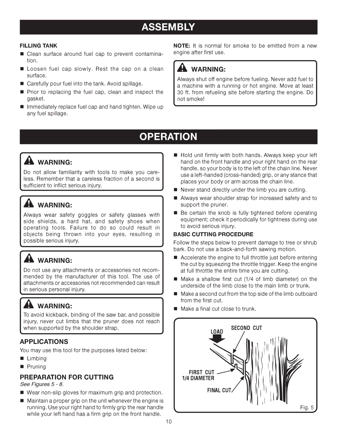 Ryobi RY52014 manual Operation, Preparation for Cutting, See Figures 5 