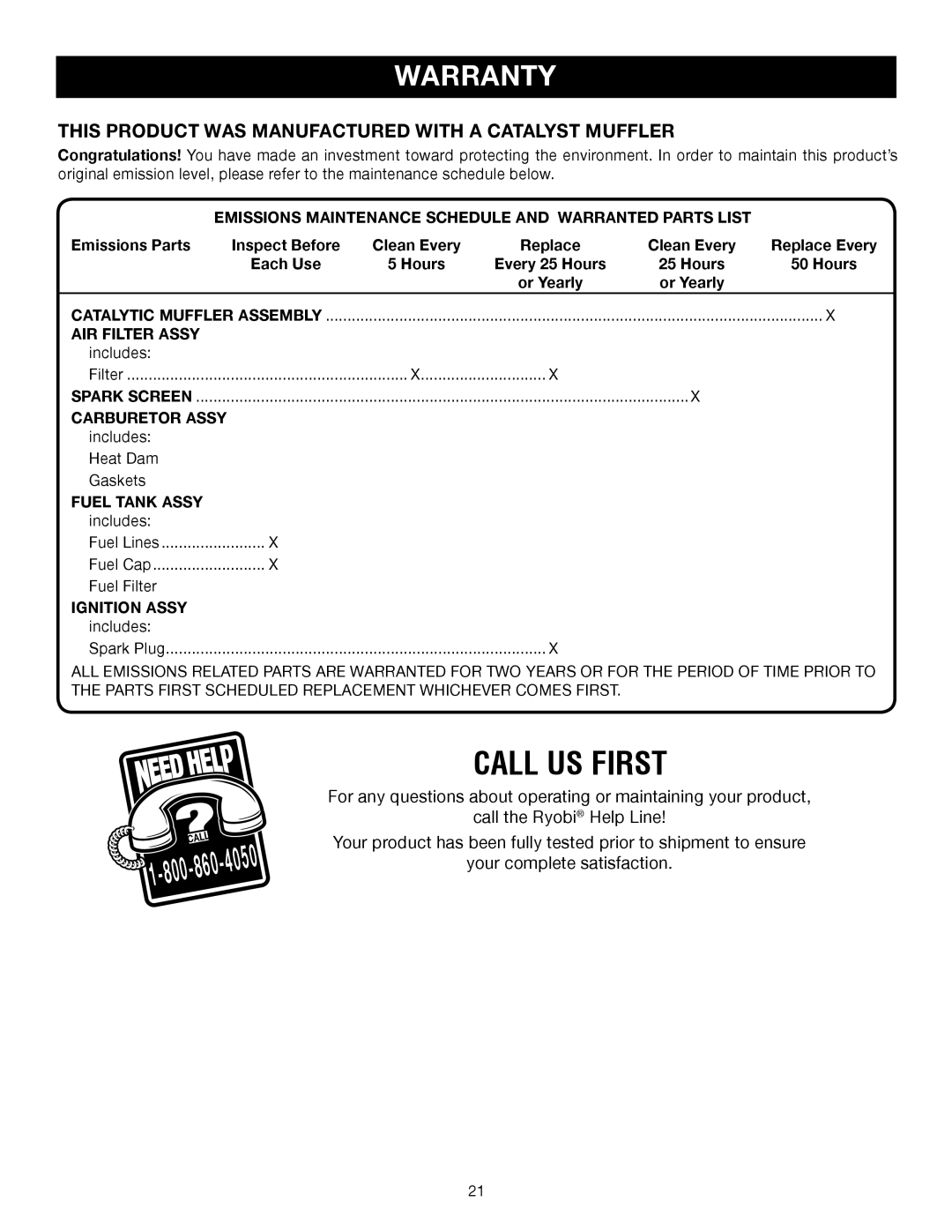 Ryobi RY52014 manual This Product WAS Manufactured with a Catalyst Muffler 