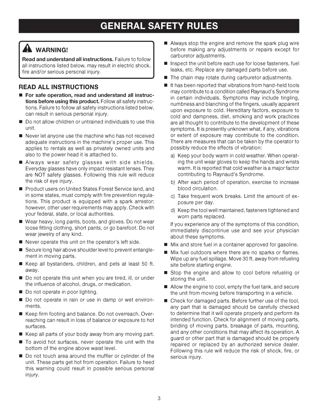 Ryobi RY52014 manual General Safety Rules, Read ALL Instructions 