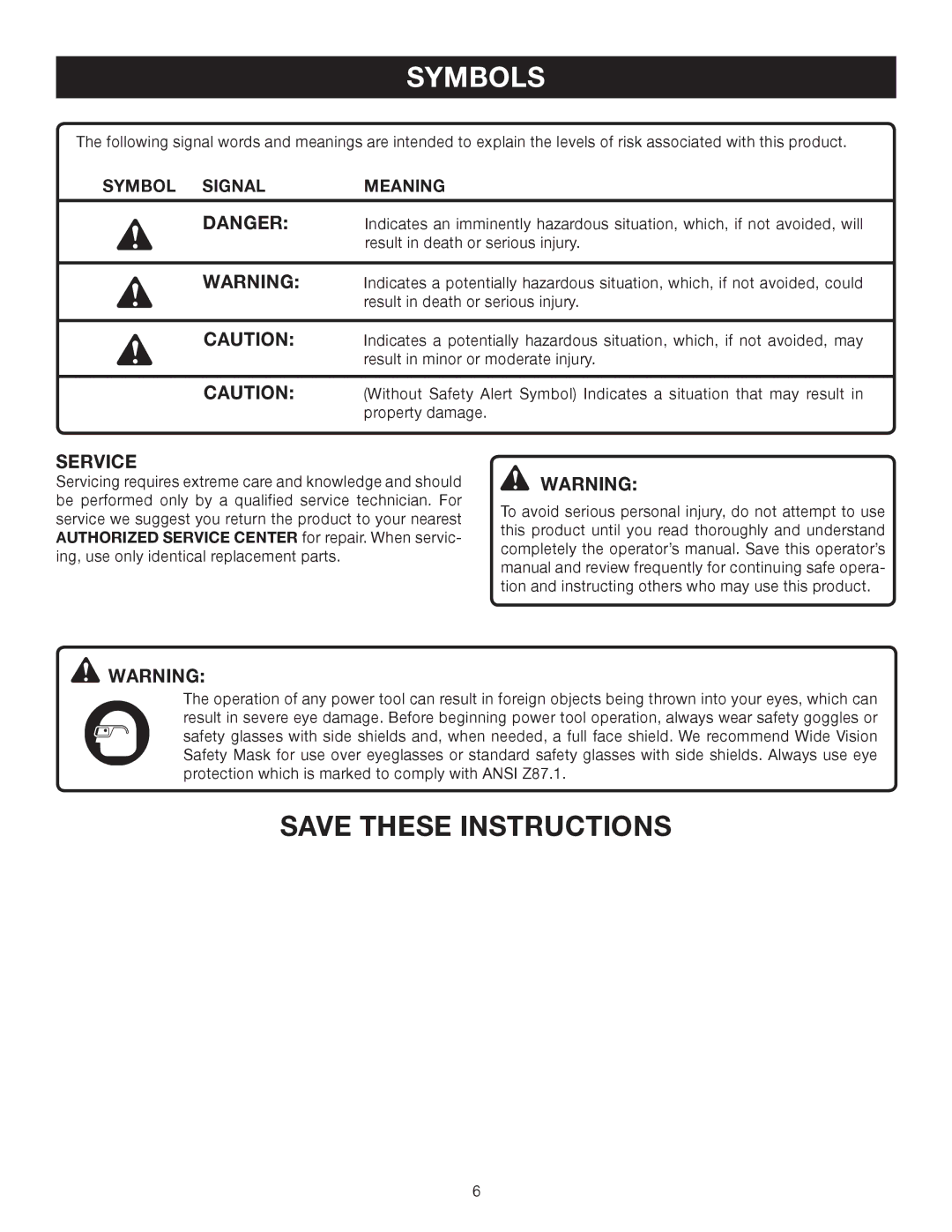 Ryobi RY52014 manual Service 