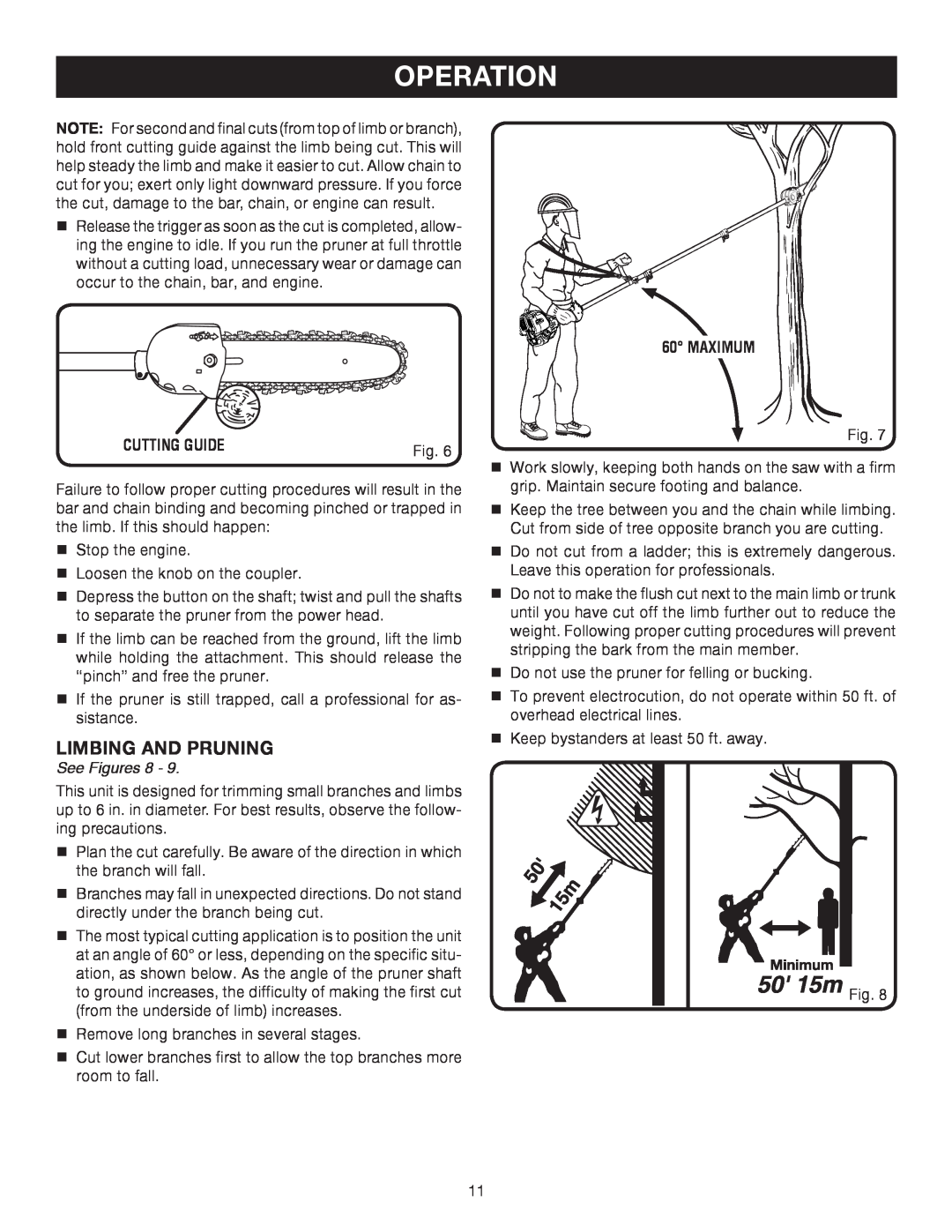 Ryobi RY52014 manual Limbing And Pruning, Operation, Cutting Guide, See Figures, Maximum 