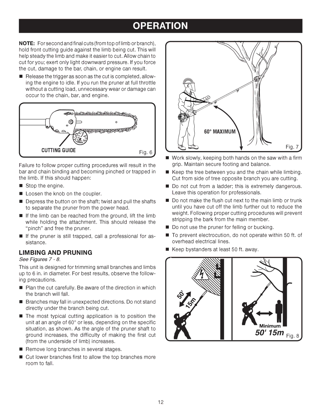 Ryobi RY52504, RY52905 manual Limbing and Pruning, Cutting Guide, See Figures 7, Maximum 