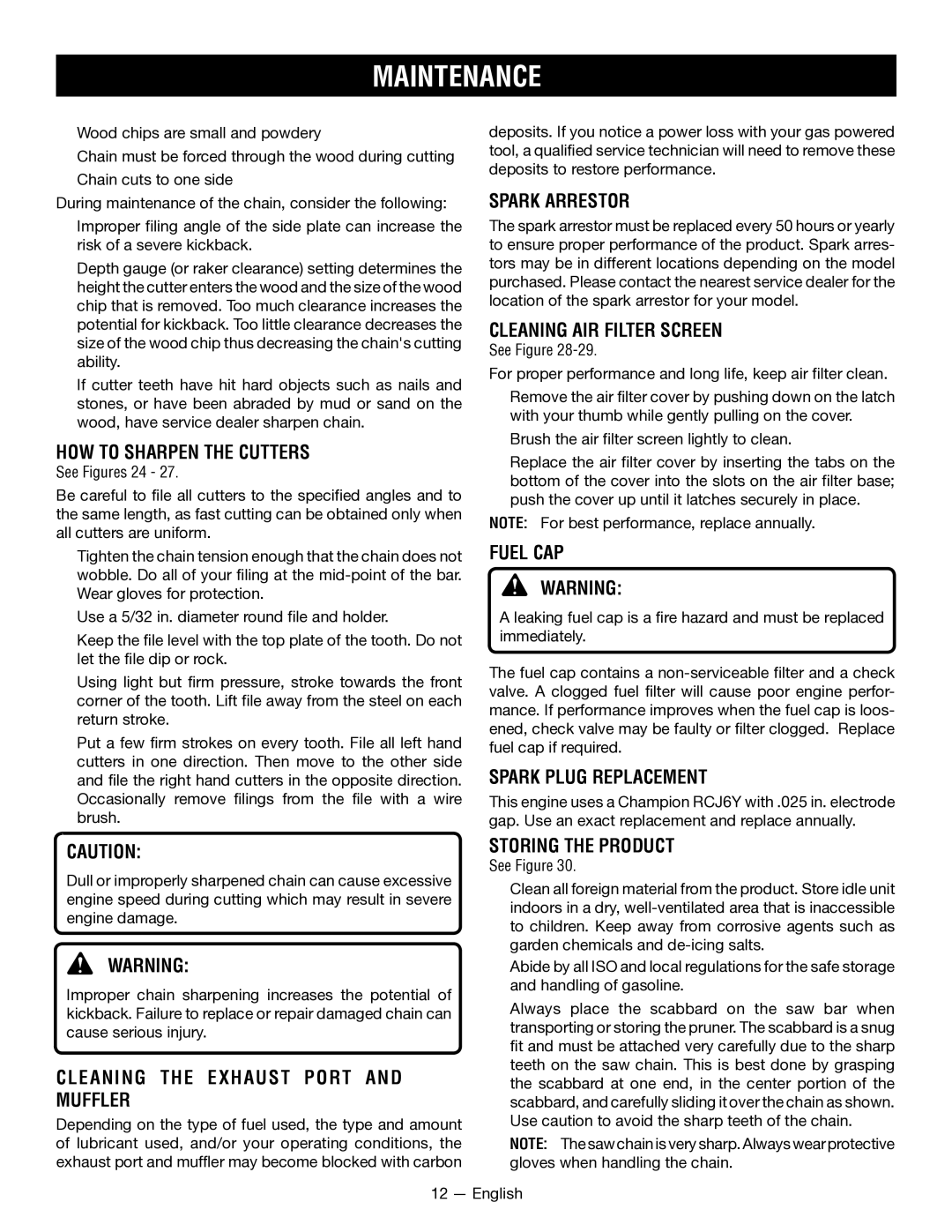 Ryobi RY52604 HOW to Sharpen the Cutters, Spark Arrestor, Cleaning AIR Filter Screen, Fuel CAP, Spark Plug Replacement 