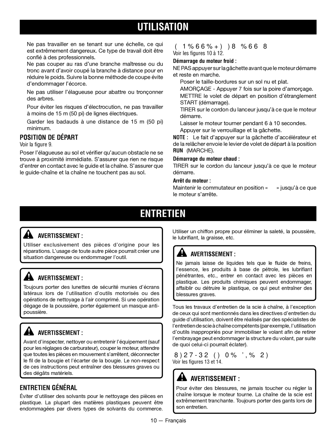 Ryobi RY52907, RY52604 manuel dutilisation Utilisation, Entretien 