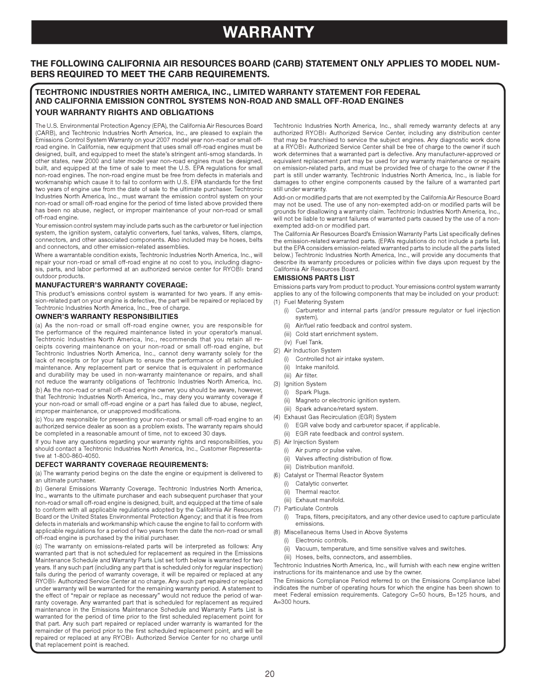 Ryobi RY60512 manual MANUFACTURER’S Warranty Coverage 