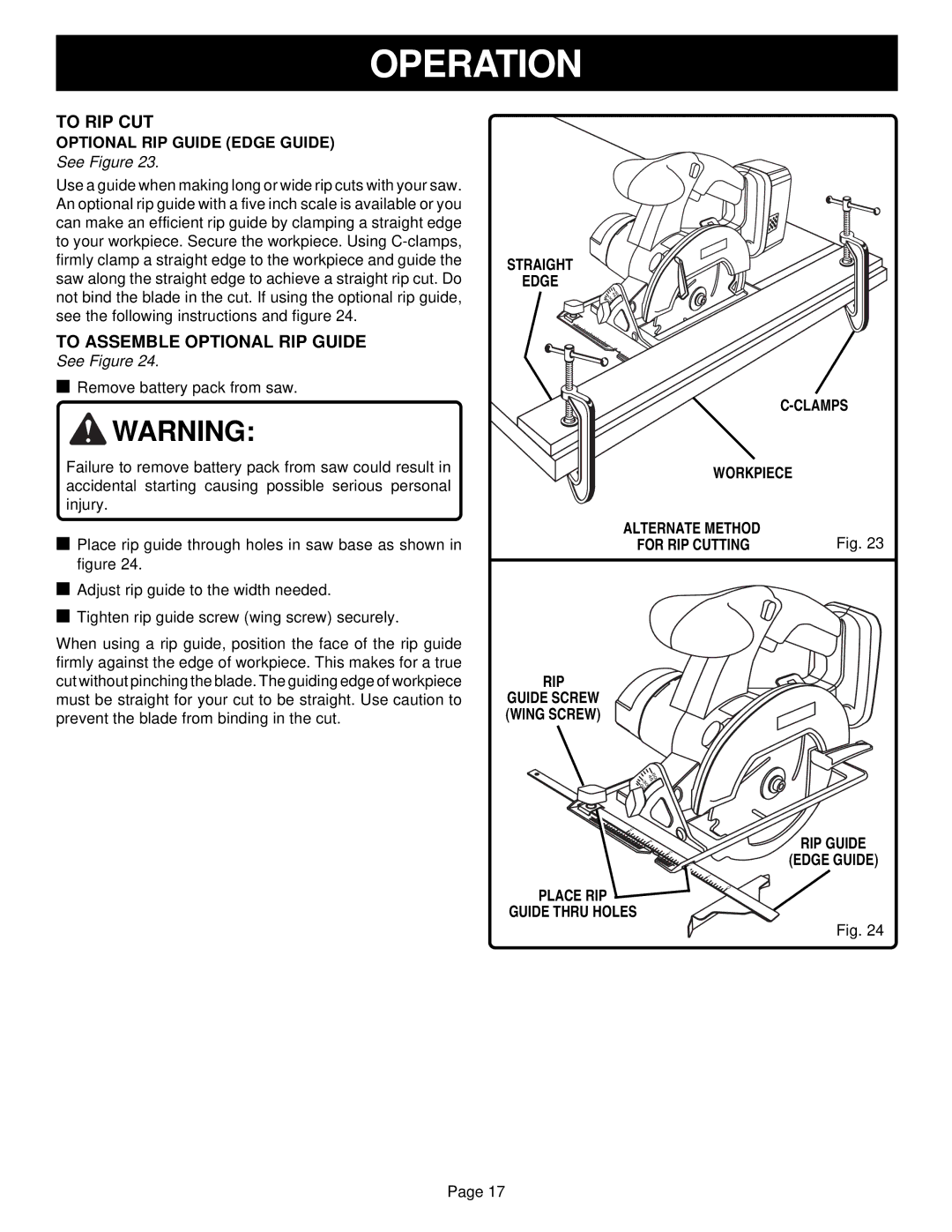 Ryobi RY6200 specifications To RIP CUT, To Assemble Optional RIP Guide 