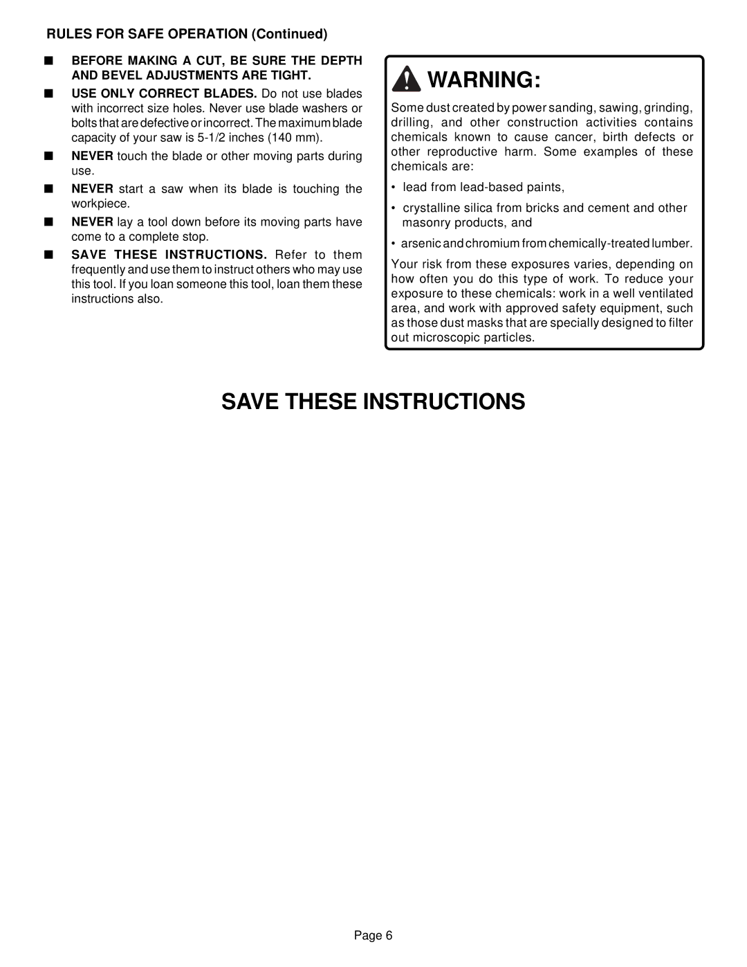 Ryobi RY6200 specifications Rules for Safe Operation 