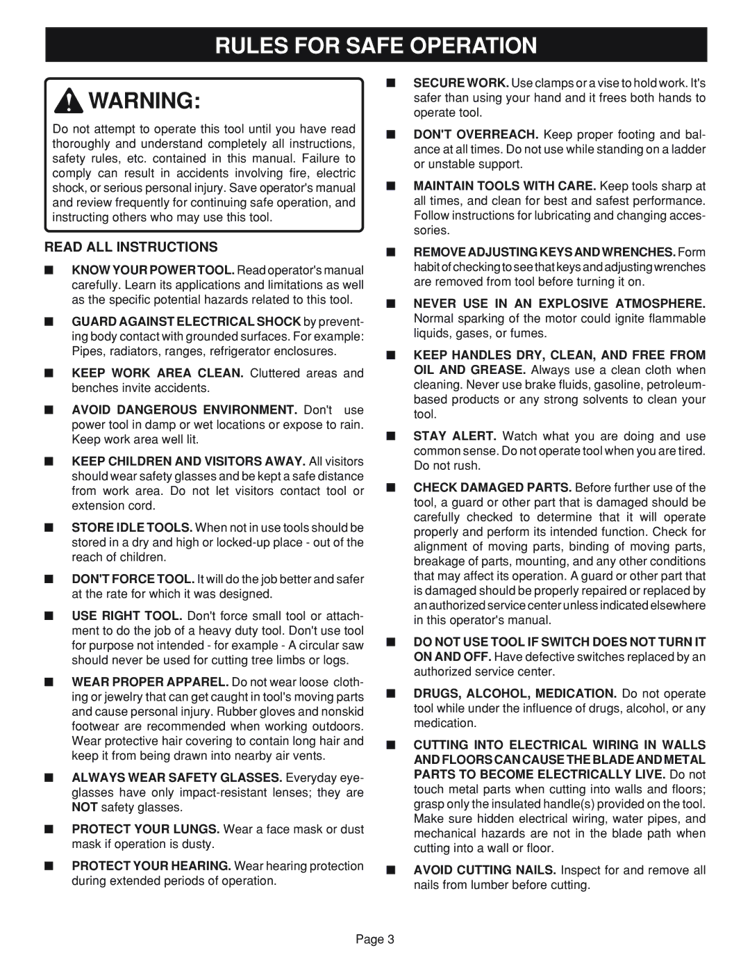 Ryobi RY6201 specifications Rules for Safe Operation, Read ALL Instructions 