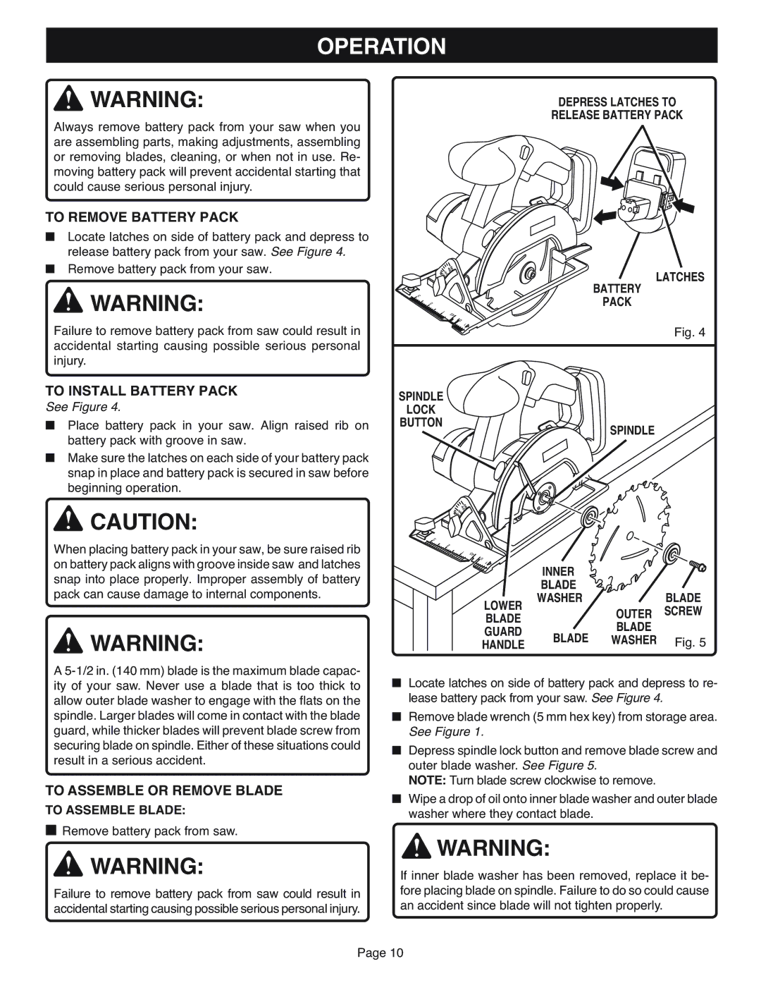 Ryobi RY6202 specifications To Remove Battery Pack, To Install Battery Pack, To Assemble or Remove Blade 