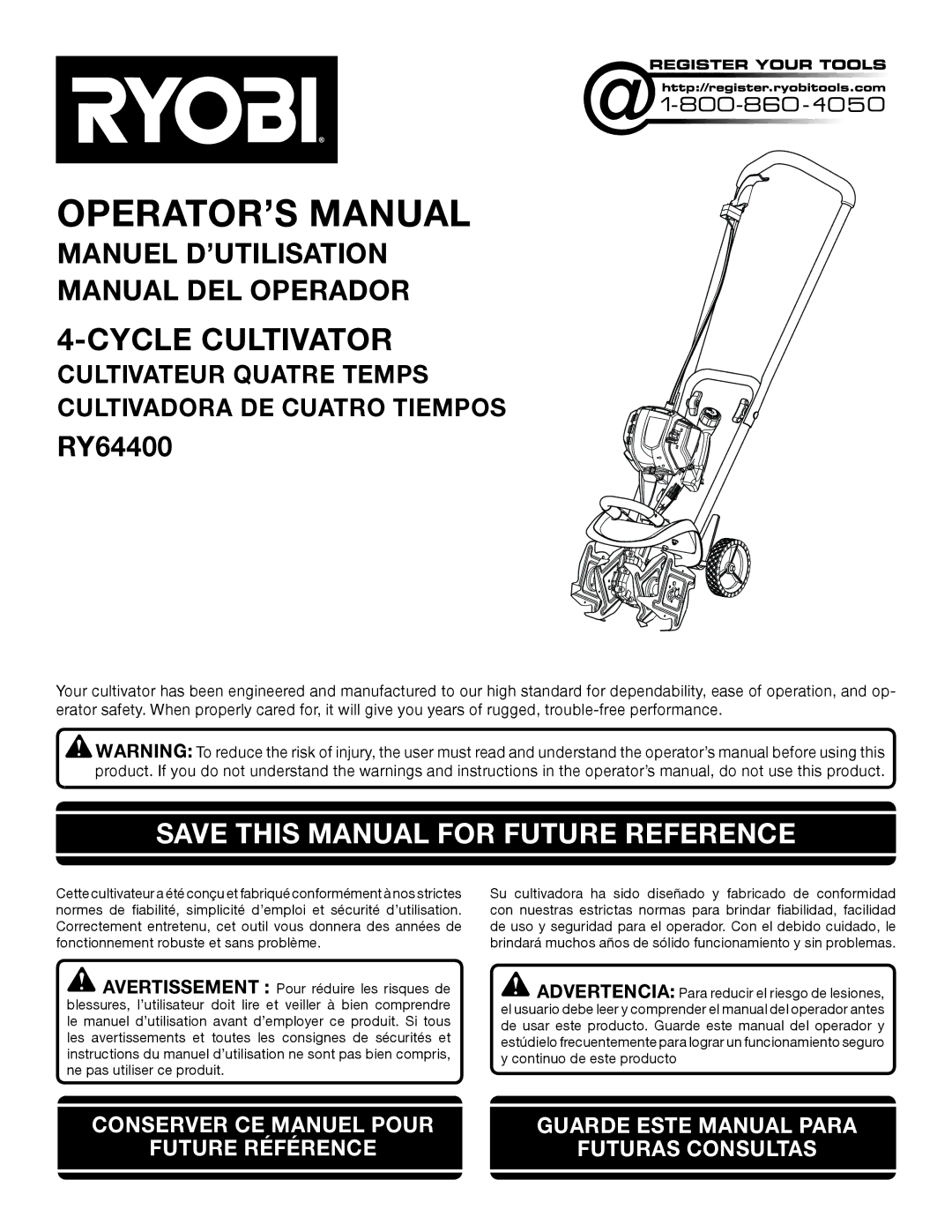 Ryobi RY64400 manuel dutilisation OPERATOR’S Manual, Save this Manual for Future Reference 