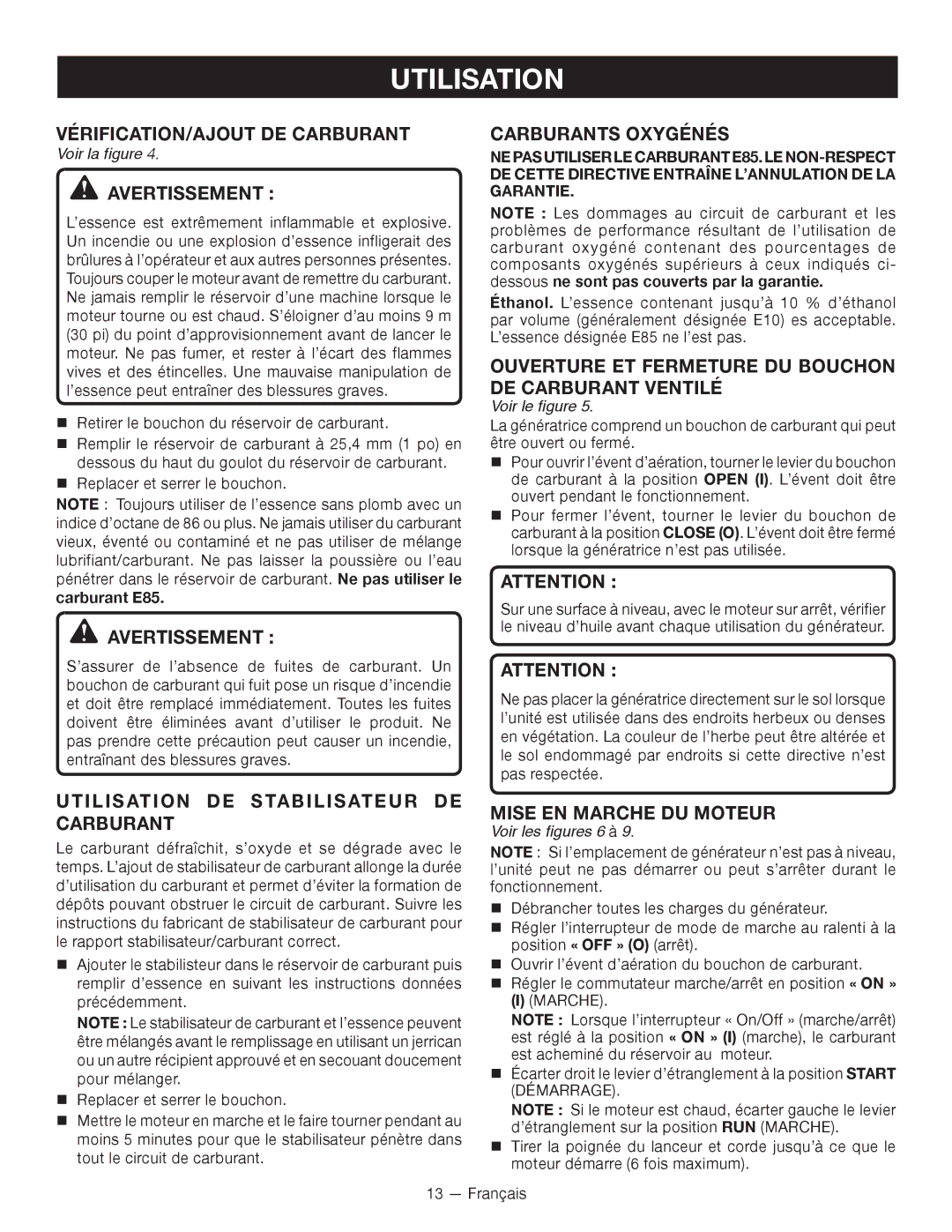 Ryobi RYI2000T VÉRIFICATION/AJOUT DE Carburant, Carburants Oxygénés, Utilisation DE Stabilisateur DE Carburant 