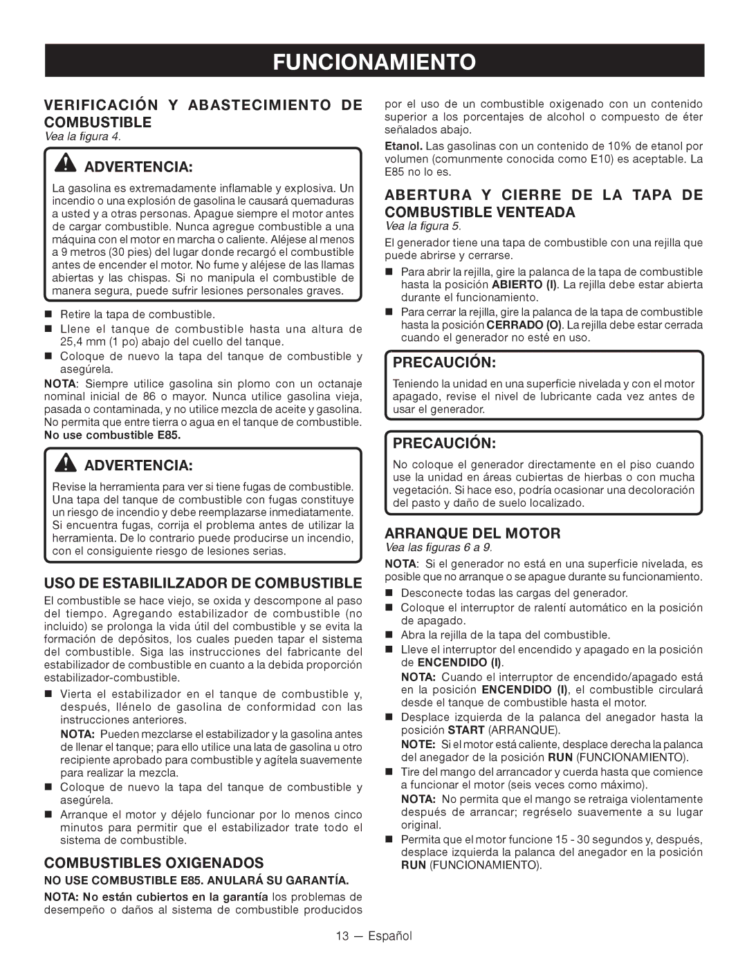 Ryobi RYI2000T Verificación Y Abastecimiento DE Combustible, USO DE Estabililzador DE Combustible, Combustibles Oxigenados 