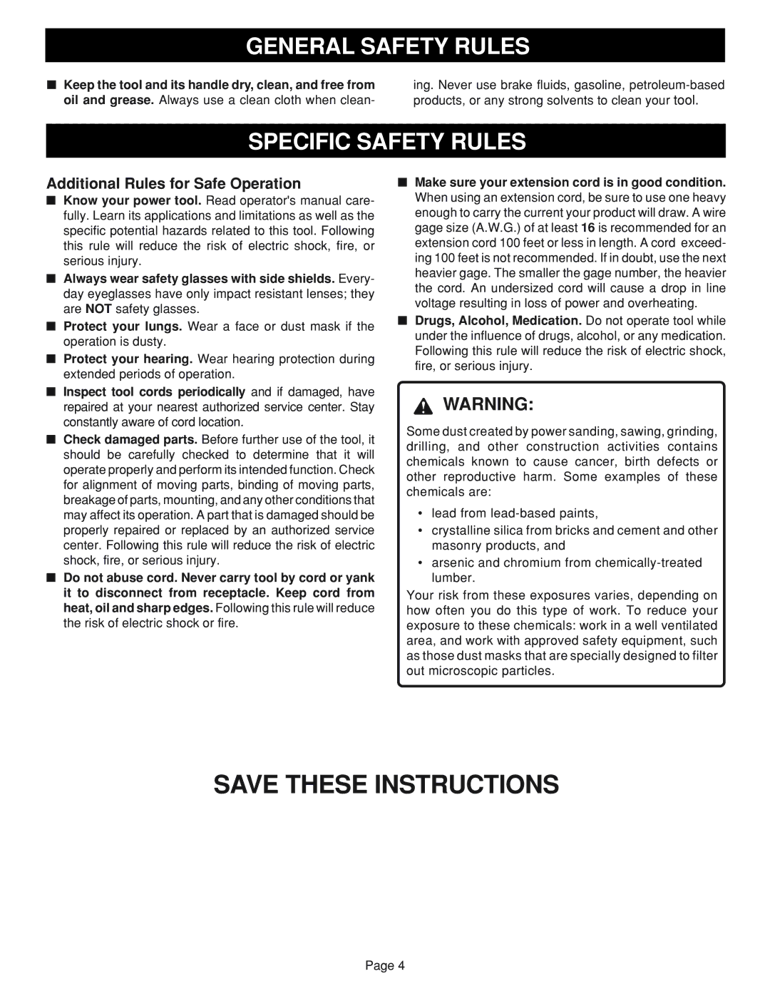 Ryobi S650D manual Specific Safety Rules, Additional Rules for Safe Operation 