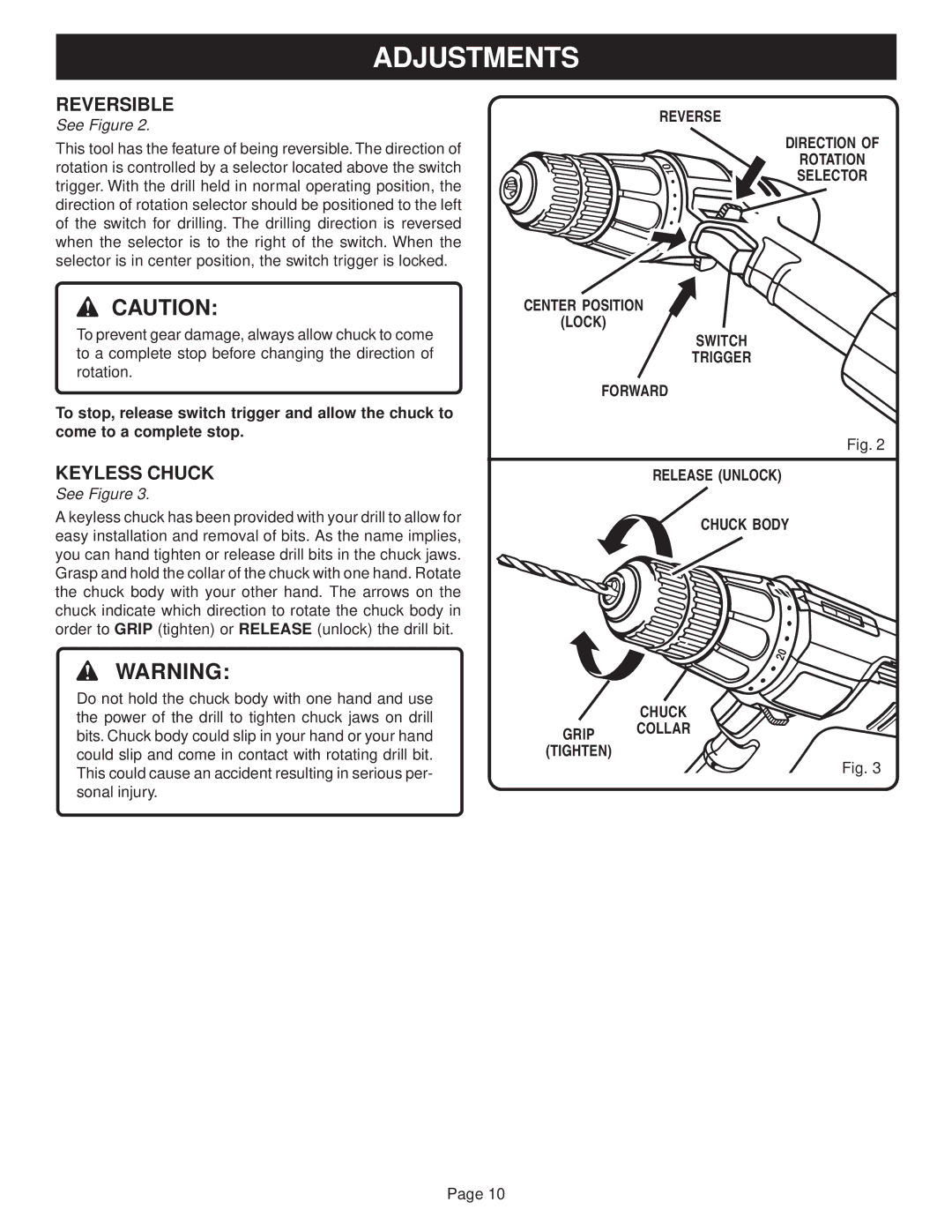 Ryobi SA120, SA960 manual Adjustments, Reversible 