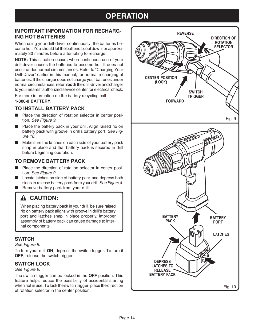 Ryobi SA120, SA960 Important Information for RECHARG- ING HOT Batteries, To Install Battery Pack, To Remove Battery Pack 