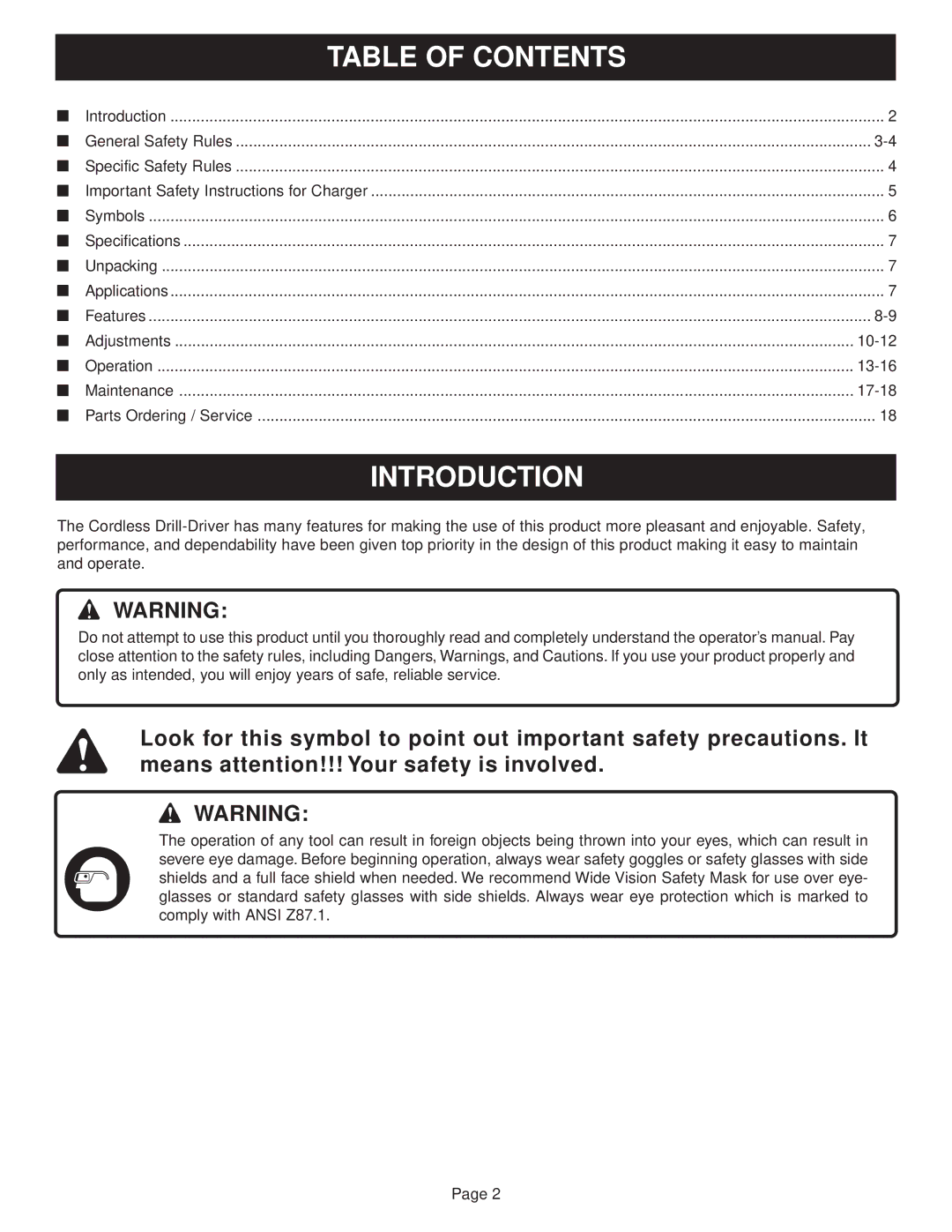 Ryobi SA120, SA960 manual Table of Contents, Introduction 