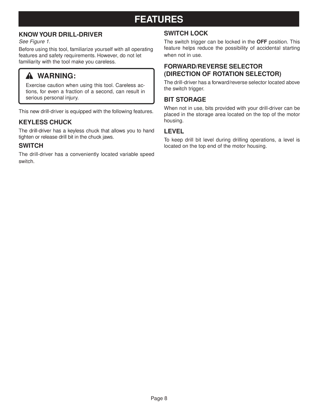 Ryobi SA120, SA960 manual Features 