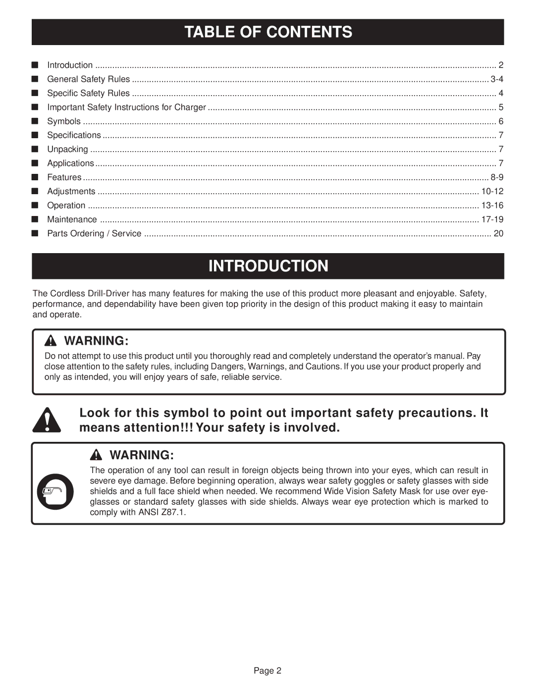 Ryobi SA60, SA720 manual Table of Contents, Introduction 