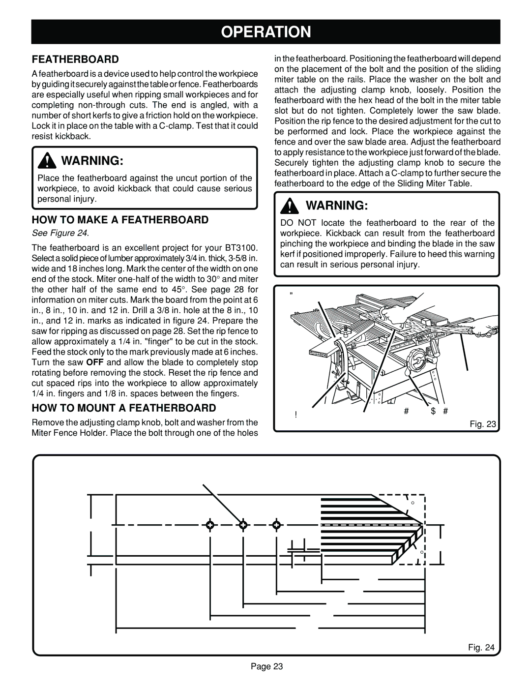 Ryobi SAW BT3100 manual HOW to Make a Featherboard, HOW to Mount a Featherboard 