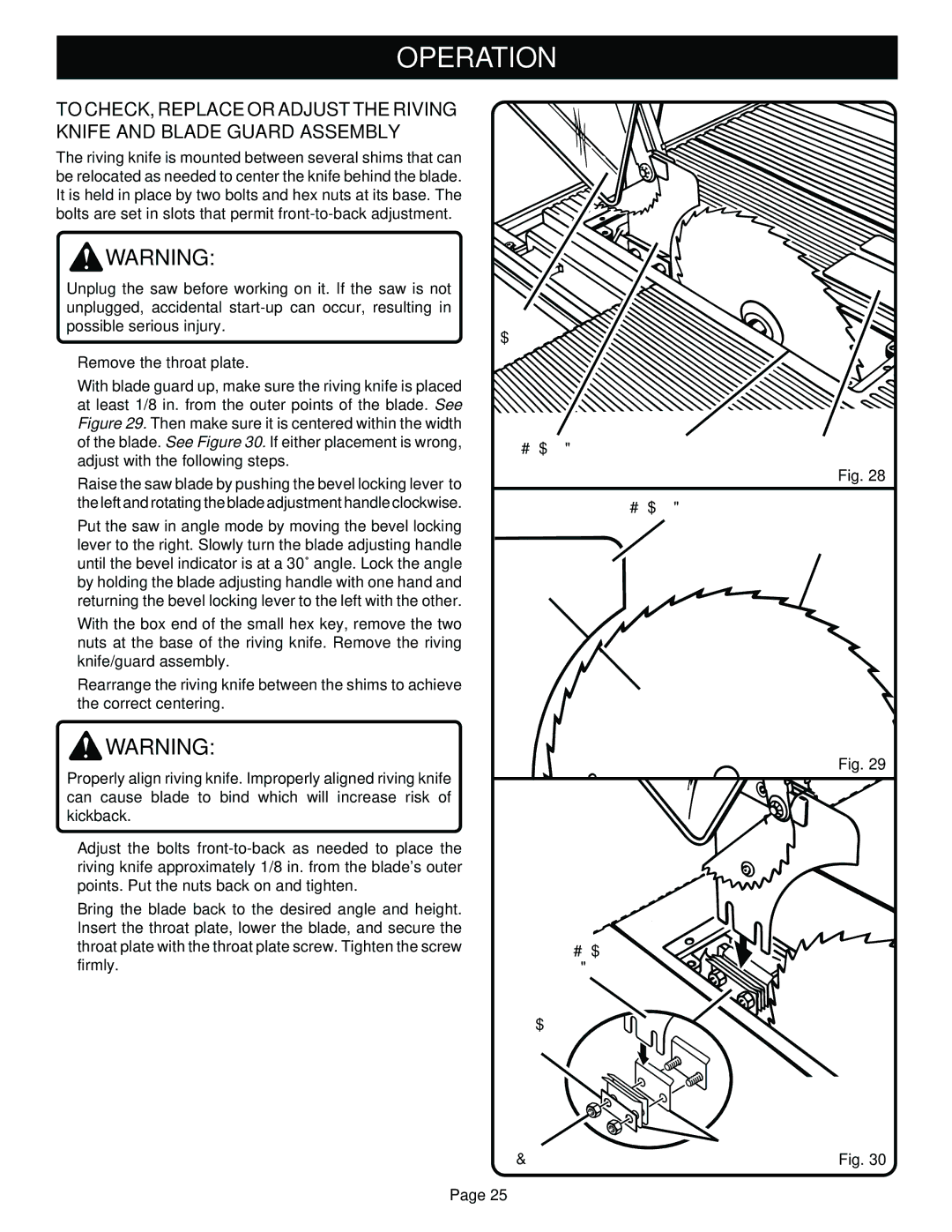 Ryobi SAW BT3100 manual Blade Guard Riving Knife, Riving Knife Blade, Inch, Riving Knife Mounting Plate HEX Nuts Shims 