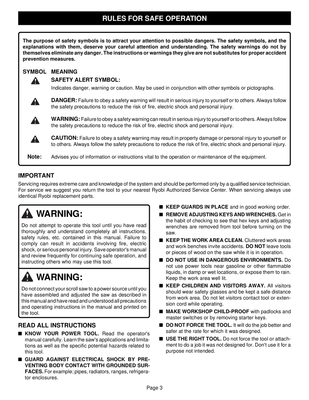 Ryobi SC155VS specifications Rules for Safe Operation, Know Your Power TOOL. Read the operators 