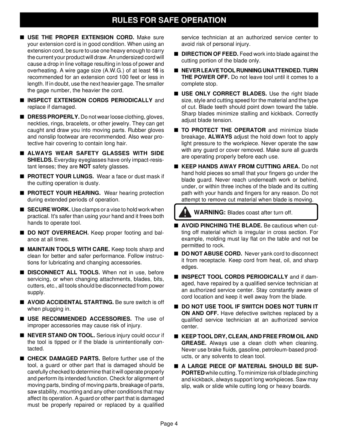 Ryobi SC155VS specifications Rules for Safe Operation 