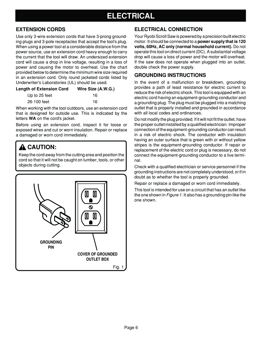 Ryobi SC164VS warranty Extension Cords, Electrical Connection, Grounding Instructions 