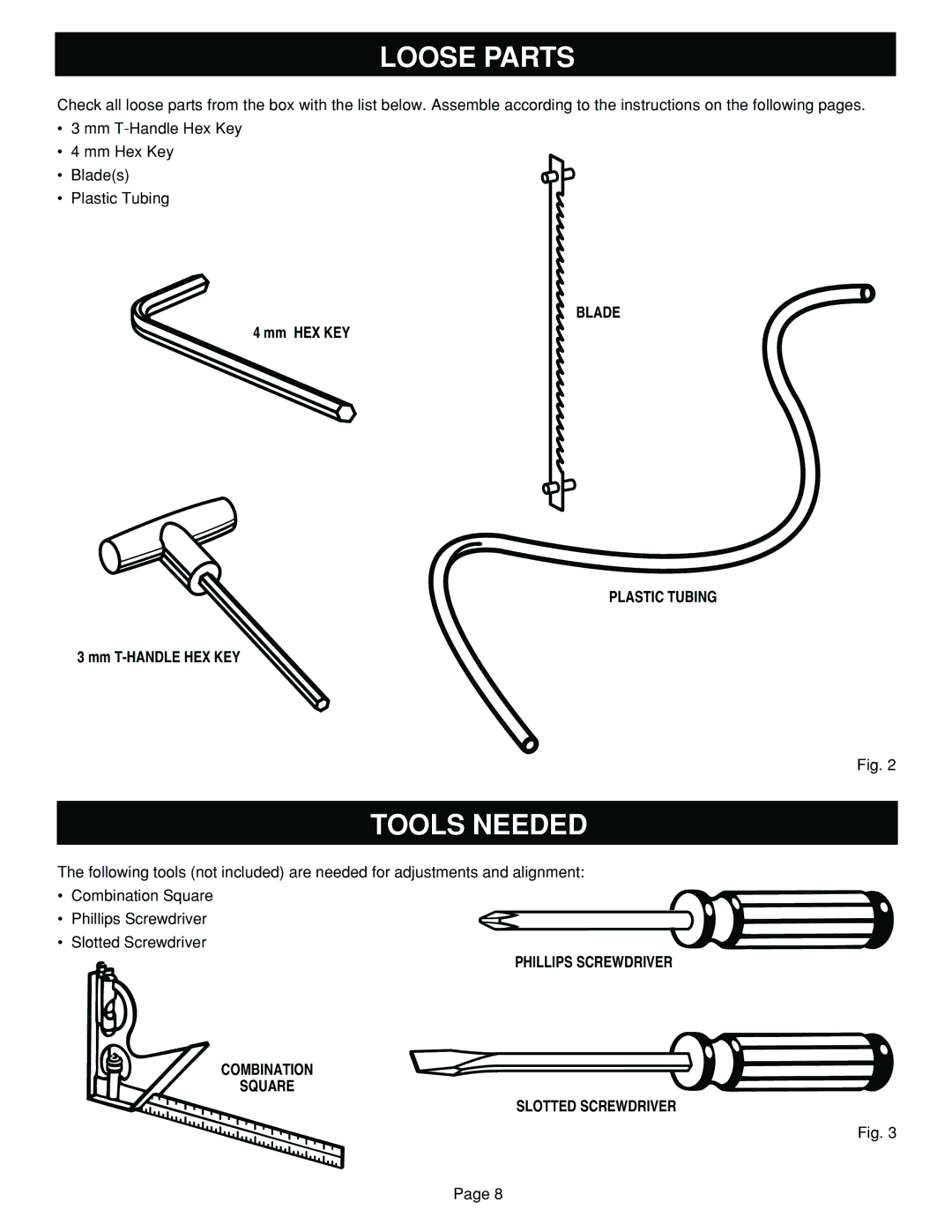 Ryobi SC164VS warranty Loose Parts, Tools Needed, Blade, Plastic Tubing 