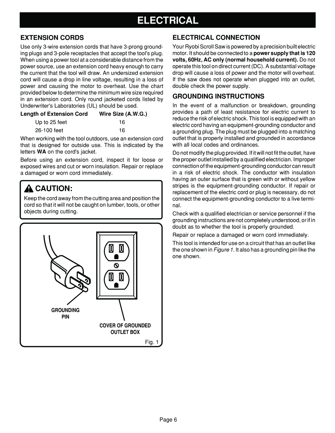 Ryobi SC180VS manual Extension Cords, Electrical Connection, Grounding Instructions 