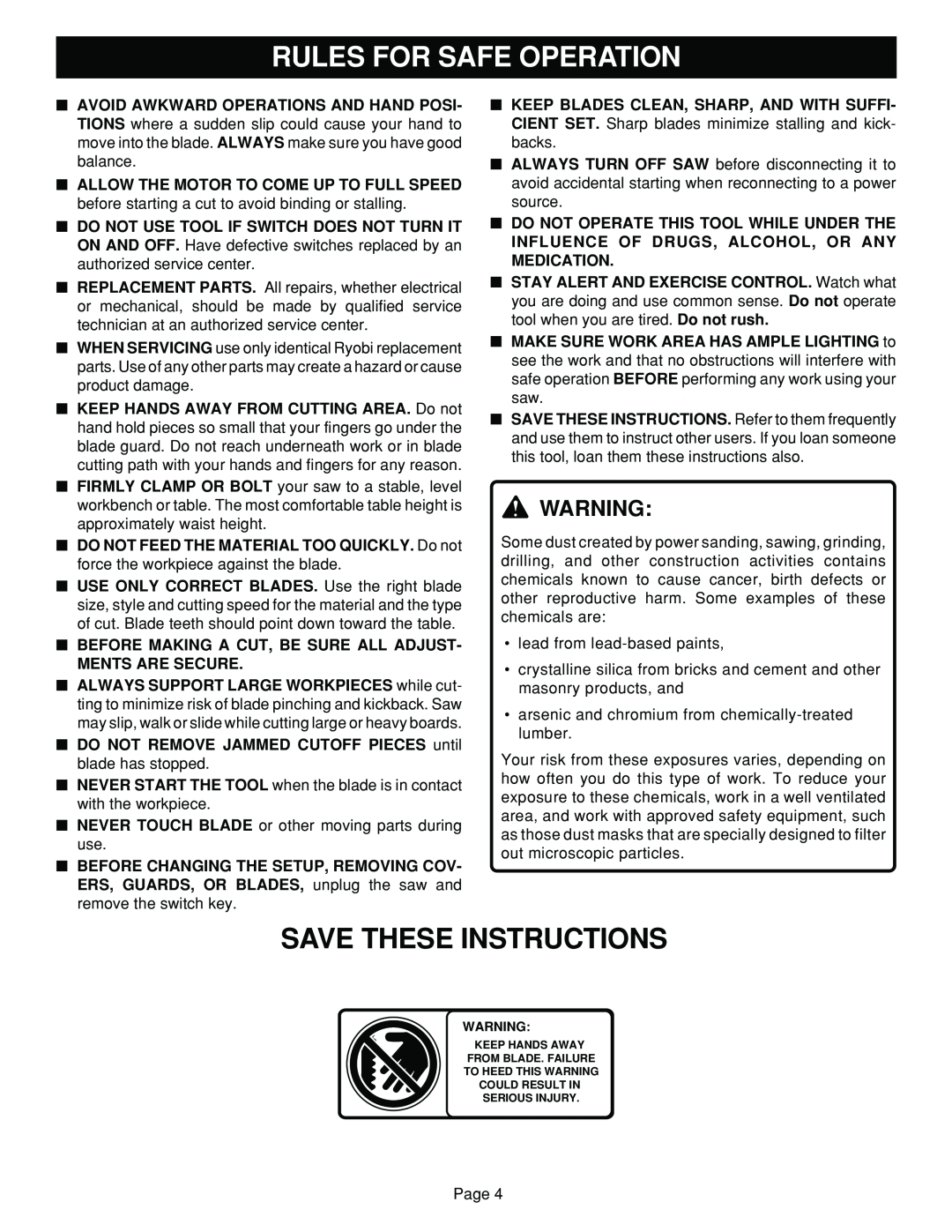 Ryobi SC180VS manual Rules For Safe Operation, Save These Instructions 