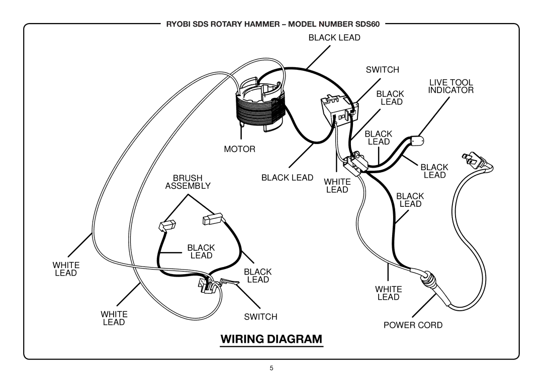 Ryobi SDS60 manual Wiring Diagram 