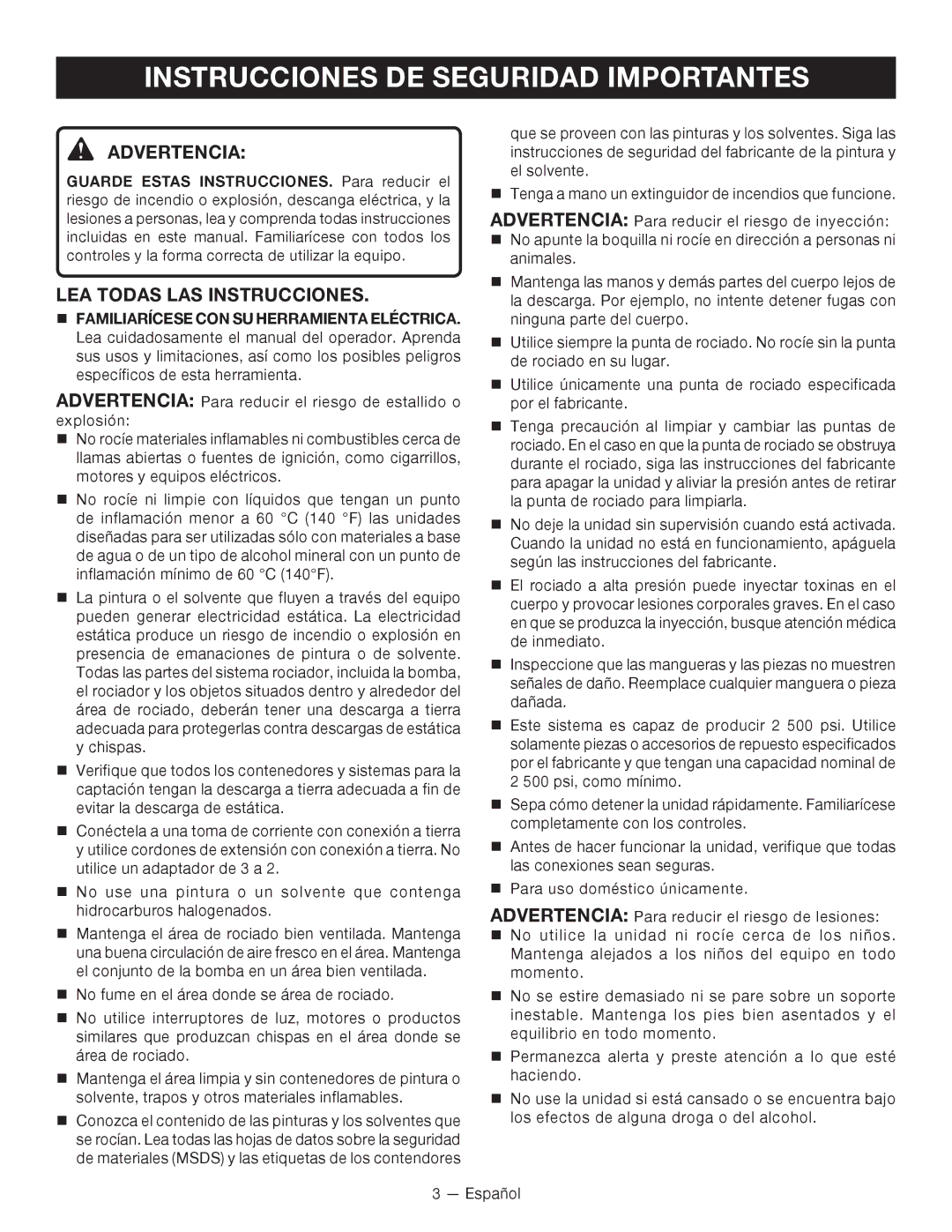 Ryobi SSP0501 manuel dutilisation Instrucciones DE Seguridad Importantes, Advertencia, LEA Todas LAS Instrucciones 