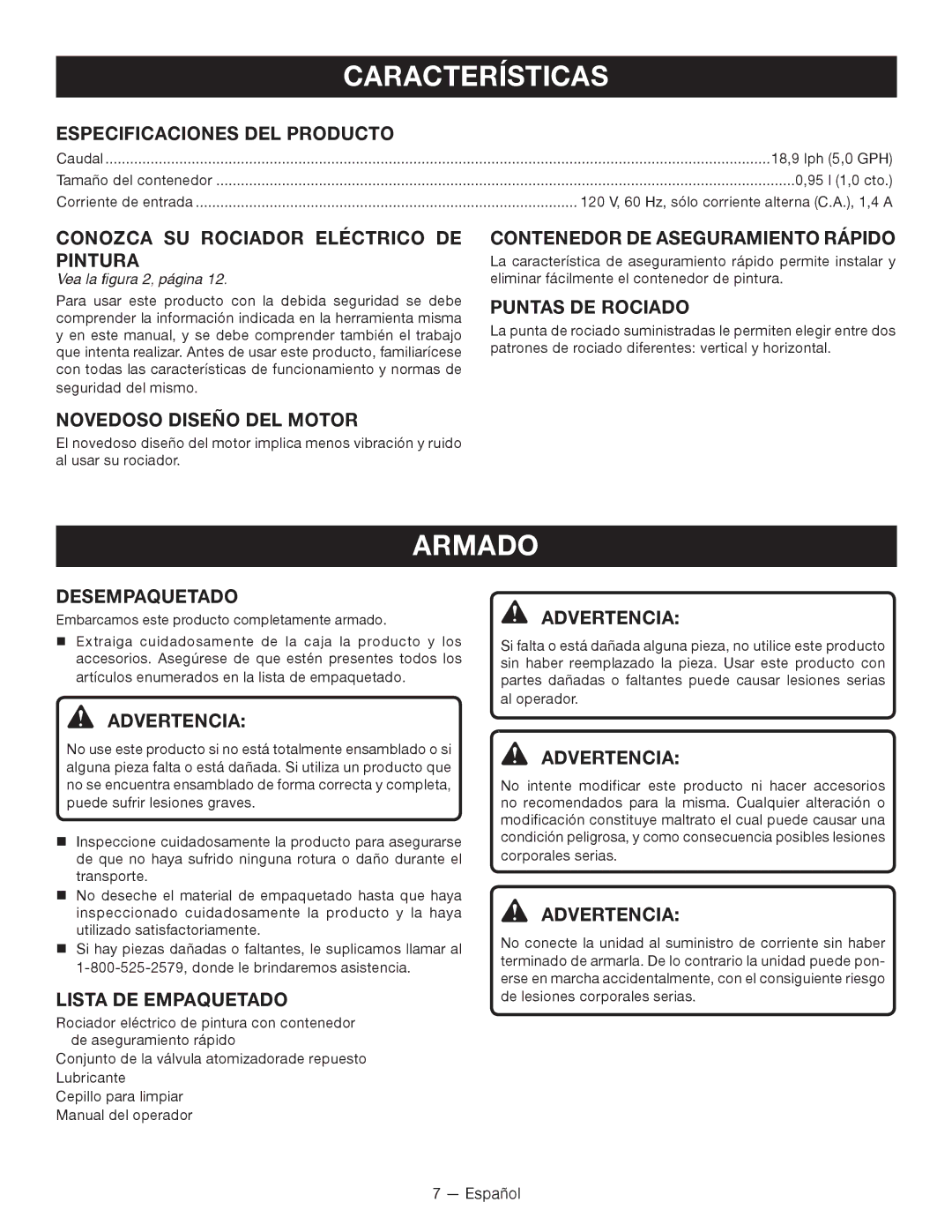 Ryobi SSP0501 manuel dutilisation Características, Armado 