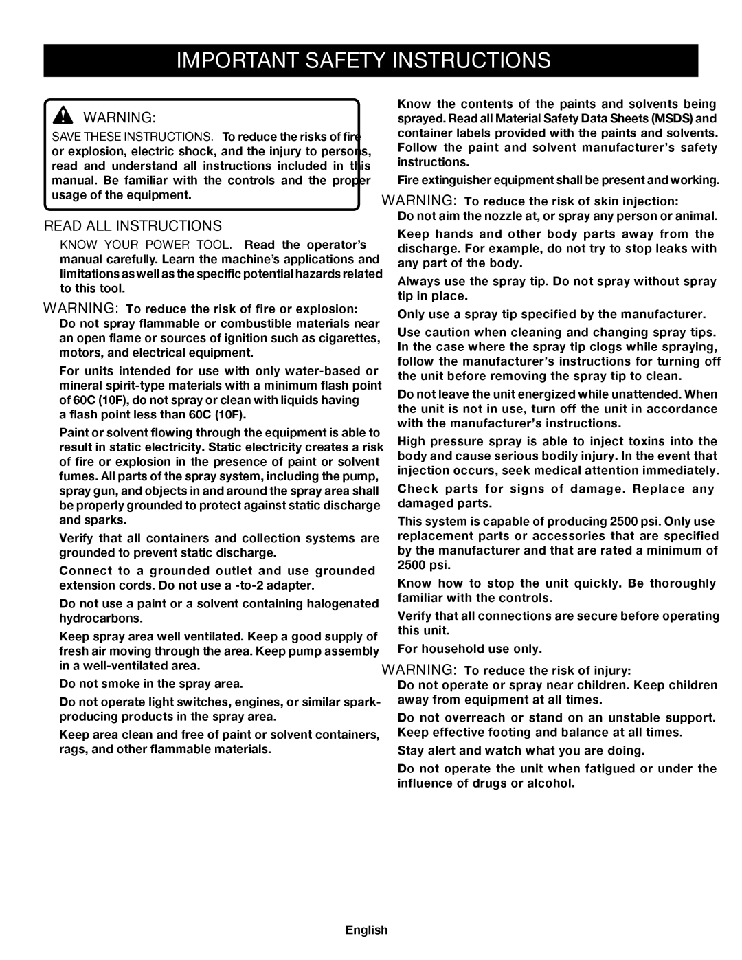 Ryobi SSP0501 manuel dutilisation Important Safety Instructions, Read ALL Instructions 