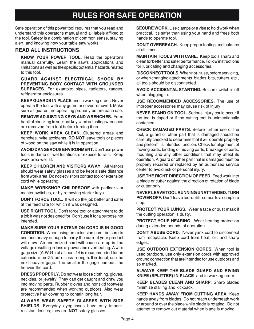 Ryobi Table Saw manual Read ALL Instructions 