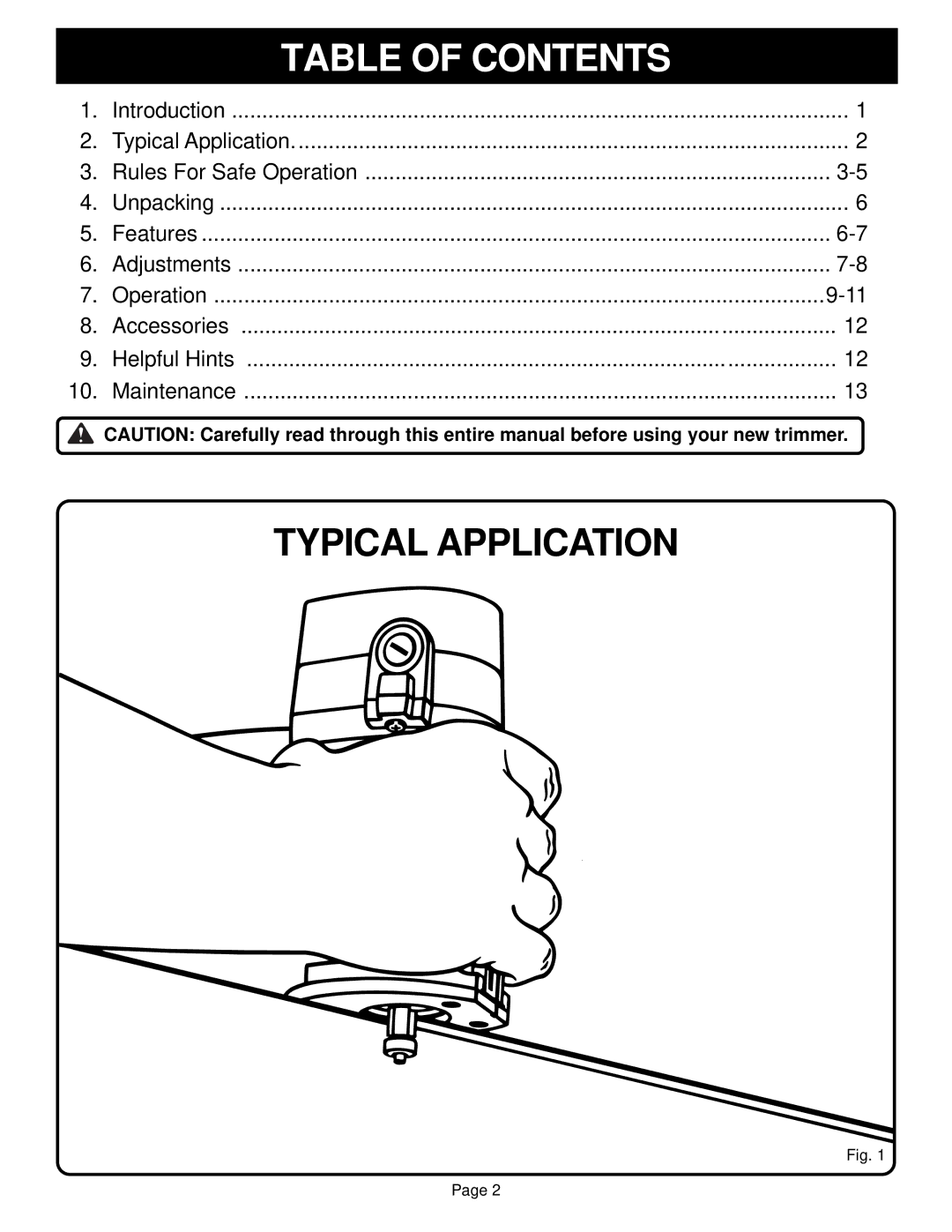 Ryobi TR30 specifications Table of Contents 