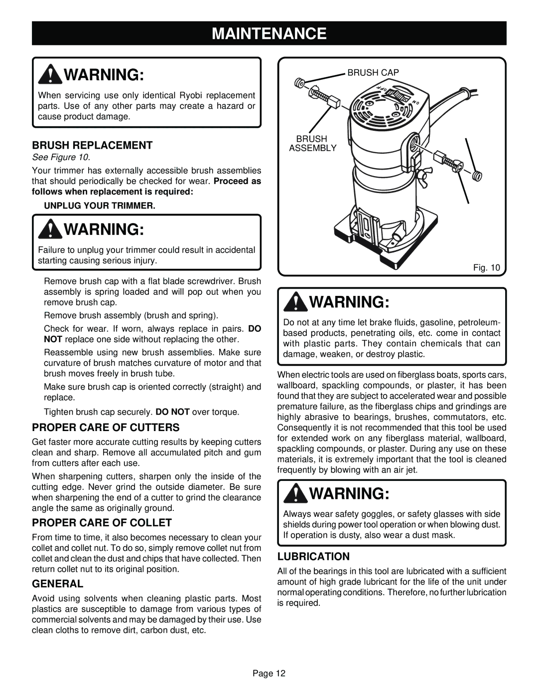 Ryobi TR31-1 specifications Maintenance 