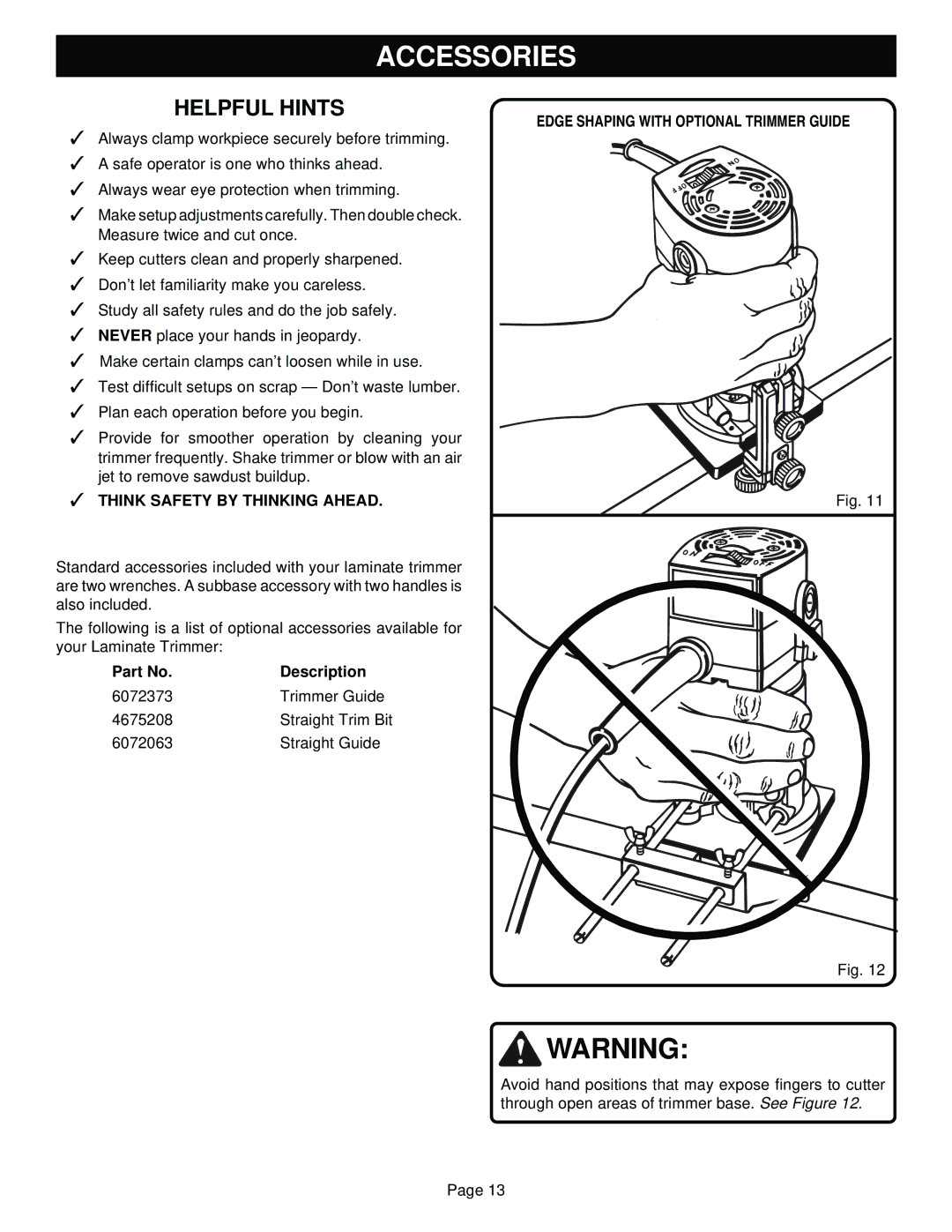 Ryobi TR31-1 Accessories, Edge Shaping with Optional Trimmer Guide, Think Safety by Thinking Ahead, Description 