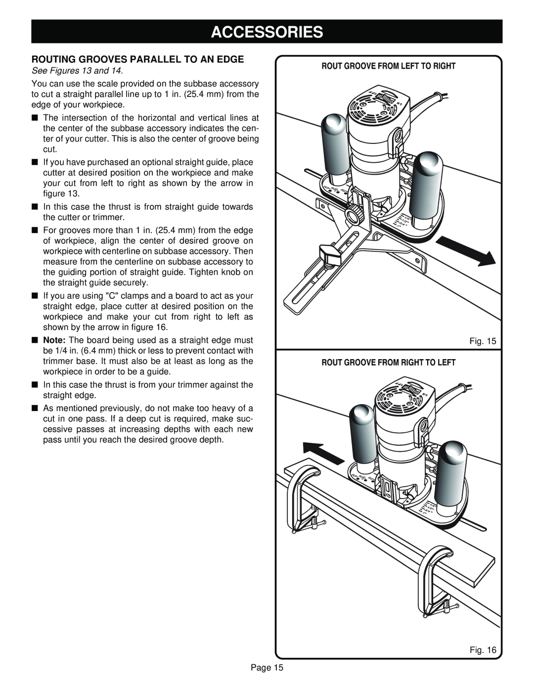 Ryobi TR31-1 specifications Routing Grooves Parallel to AN Edge 