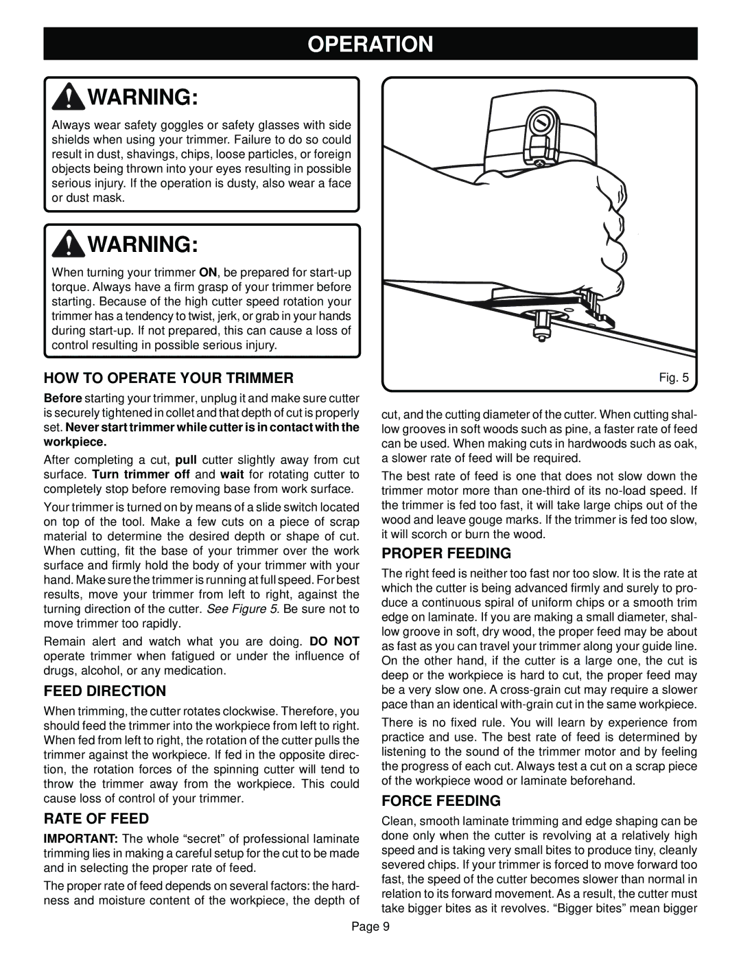 Ryobi TR31-1 specifications Operation 