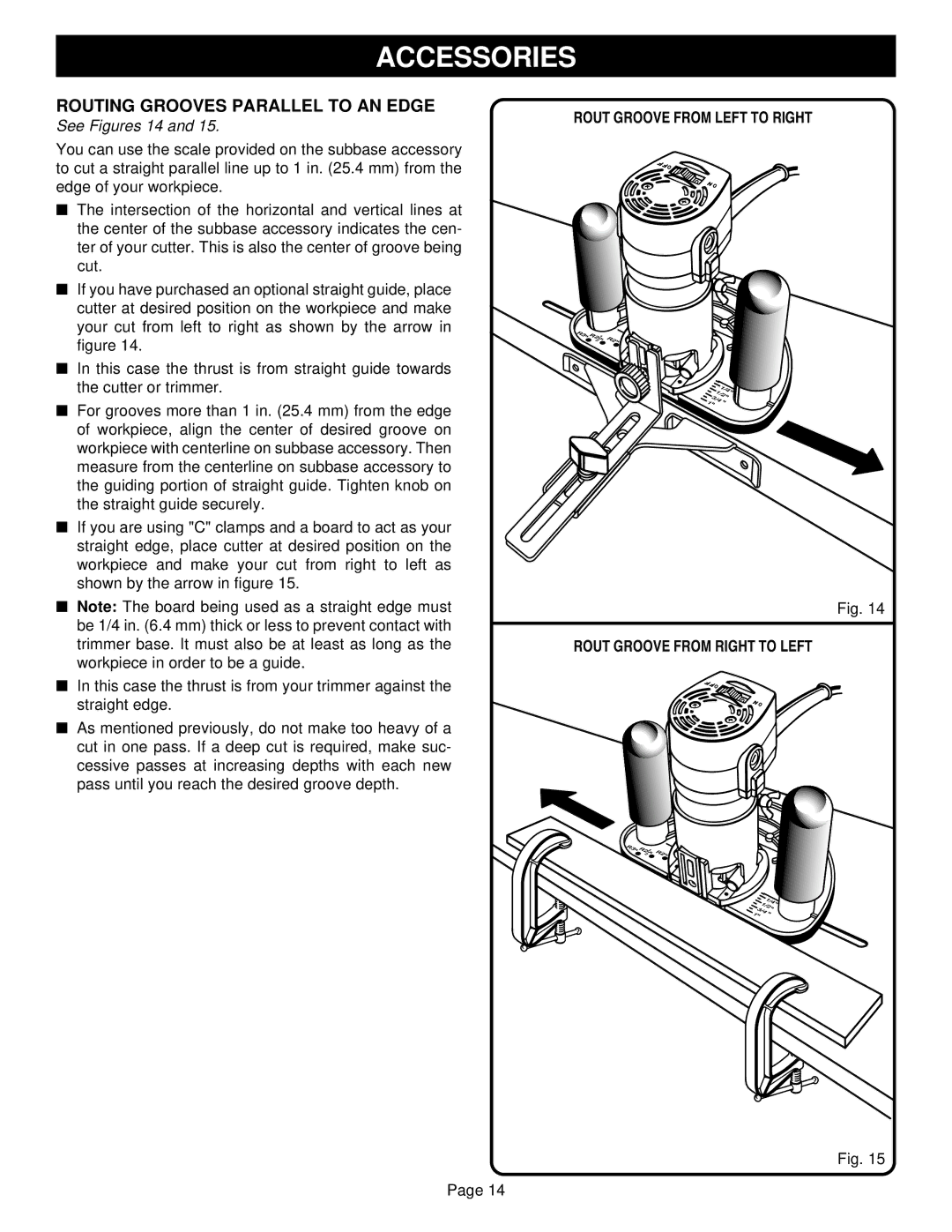 Ryobi TR31 specifications Routing Grooves Parallel to AN Edge, See Figures 14 