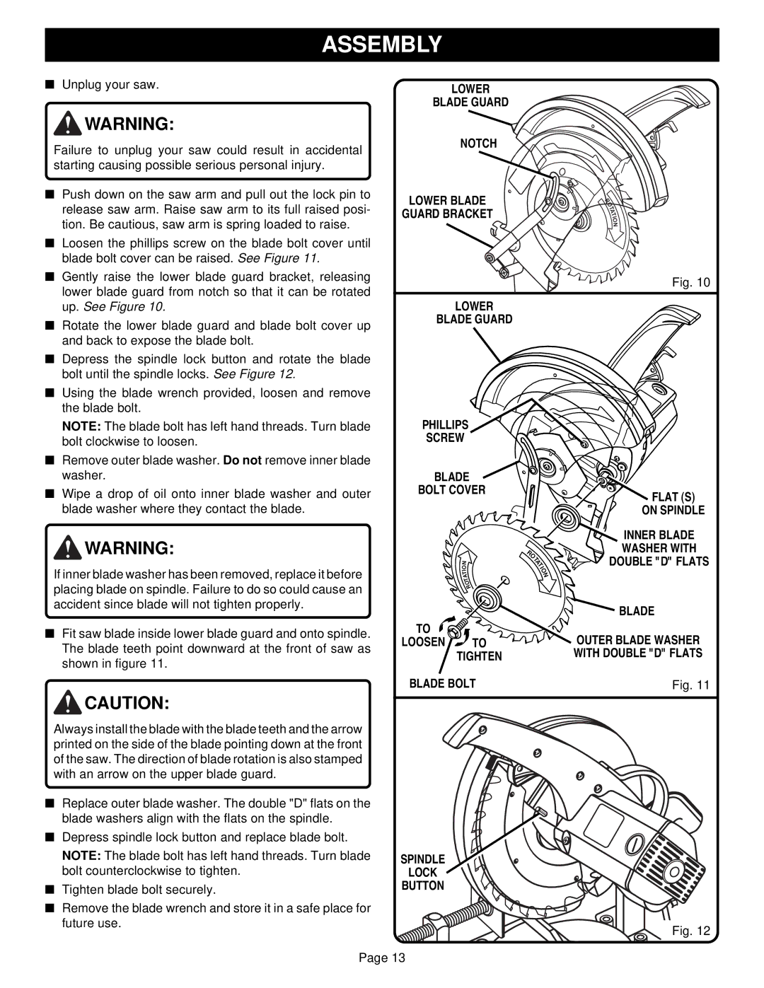 Ryobi TS1300 warranty Double D Flats Blade 