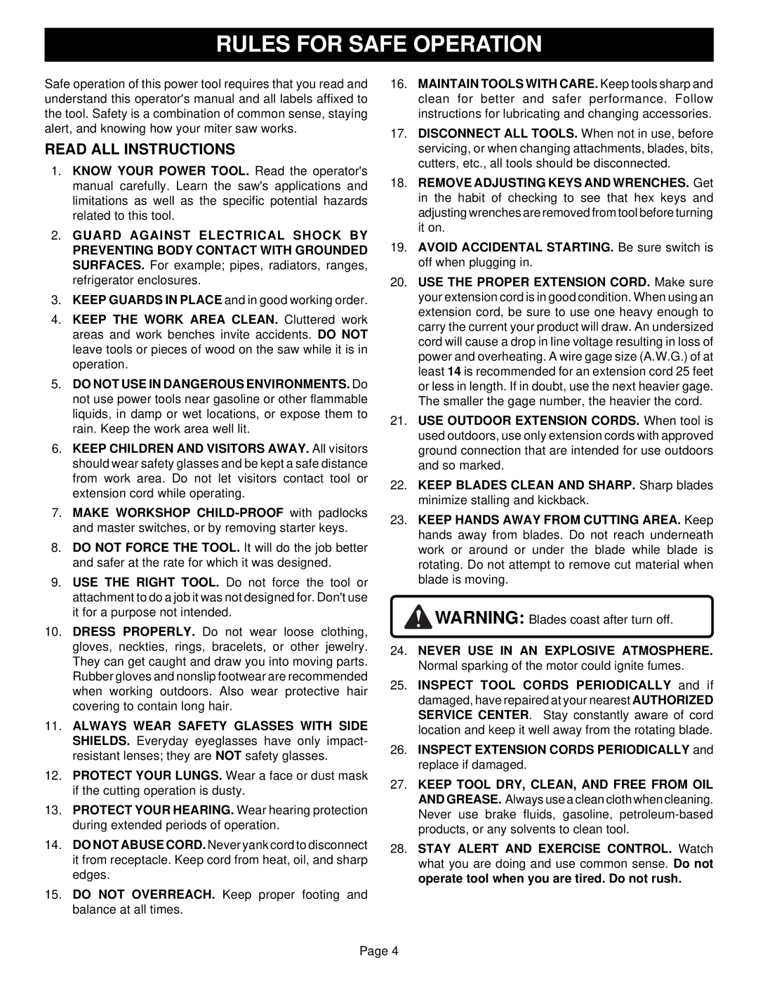 Ryobi TS1300 warranty Read ALL Instructions 