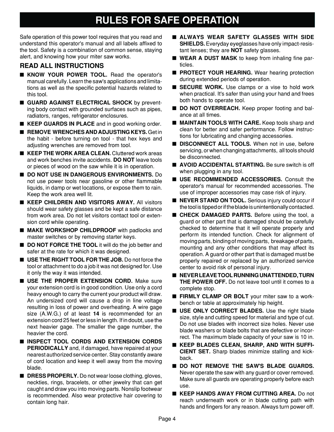 Ryobi TS1302 manual Read ALL Instructions 