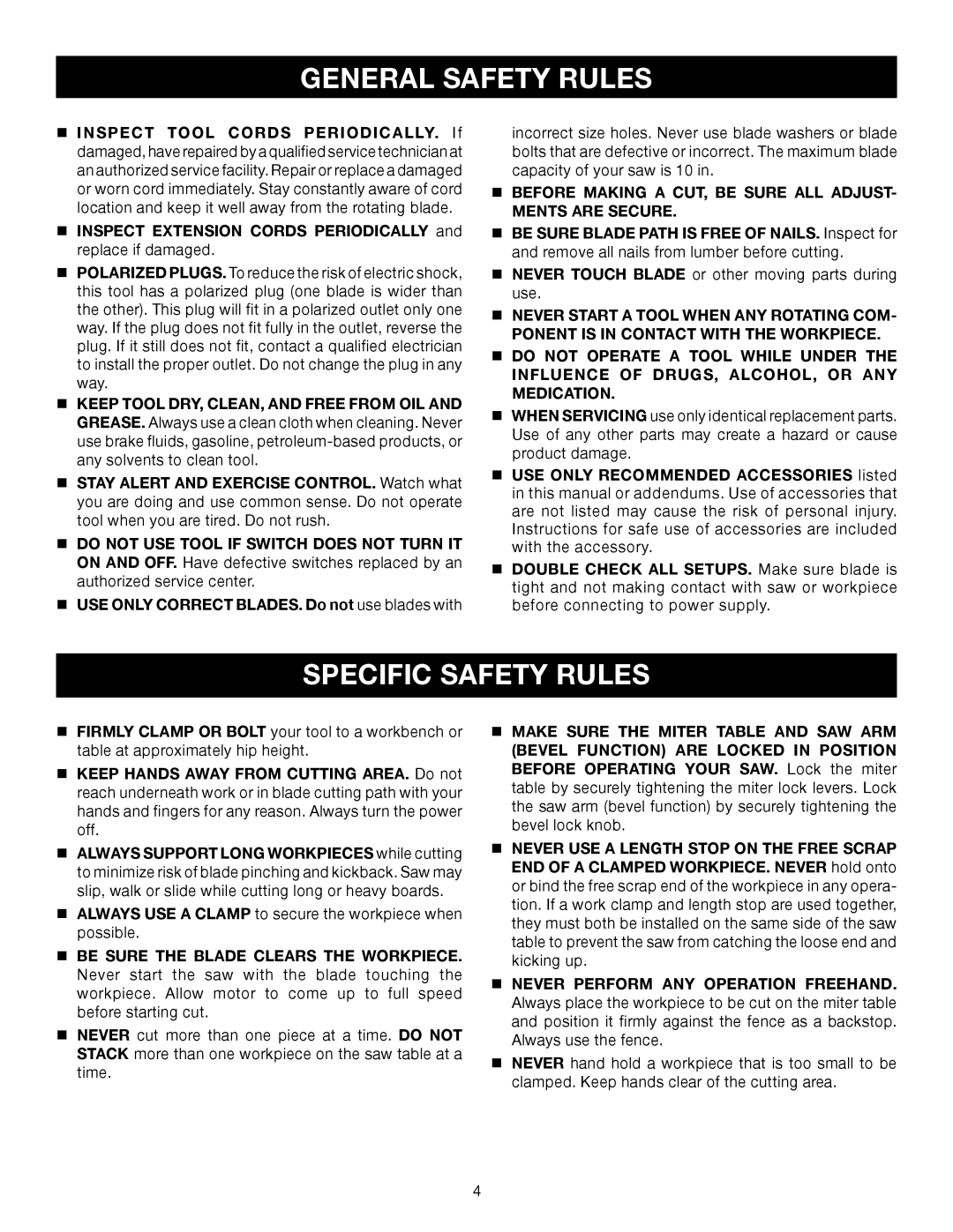 Ryobi TS1343L manual Specific Safety Rules,  Before Making a CUT, be Sure ALL ADJUST- Ments are Secure 