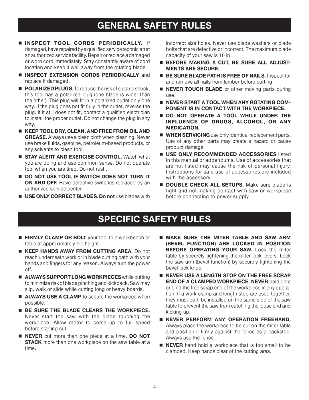 Ryobi TS1344L manual Specific Safety Rules,  Before Making a CUT, be Sure ALL ADJUST- Ments are Secure 